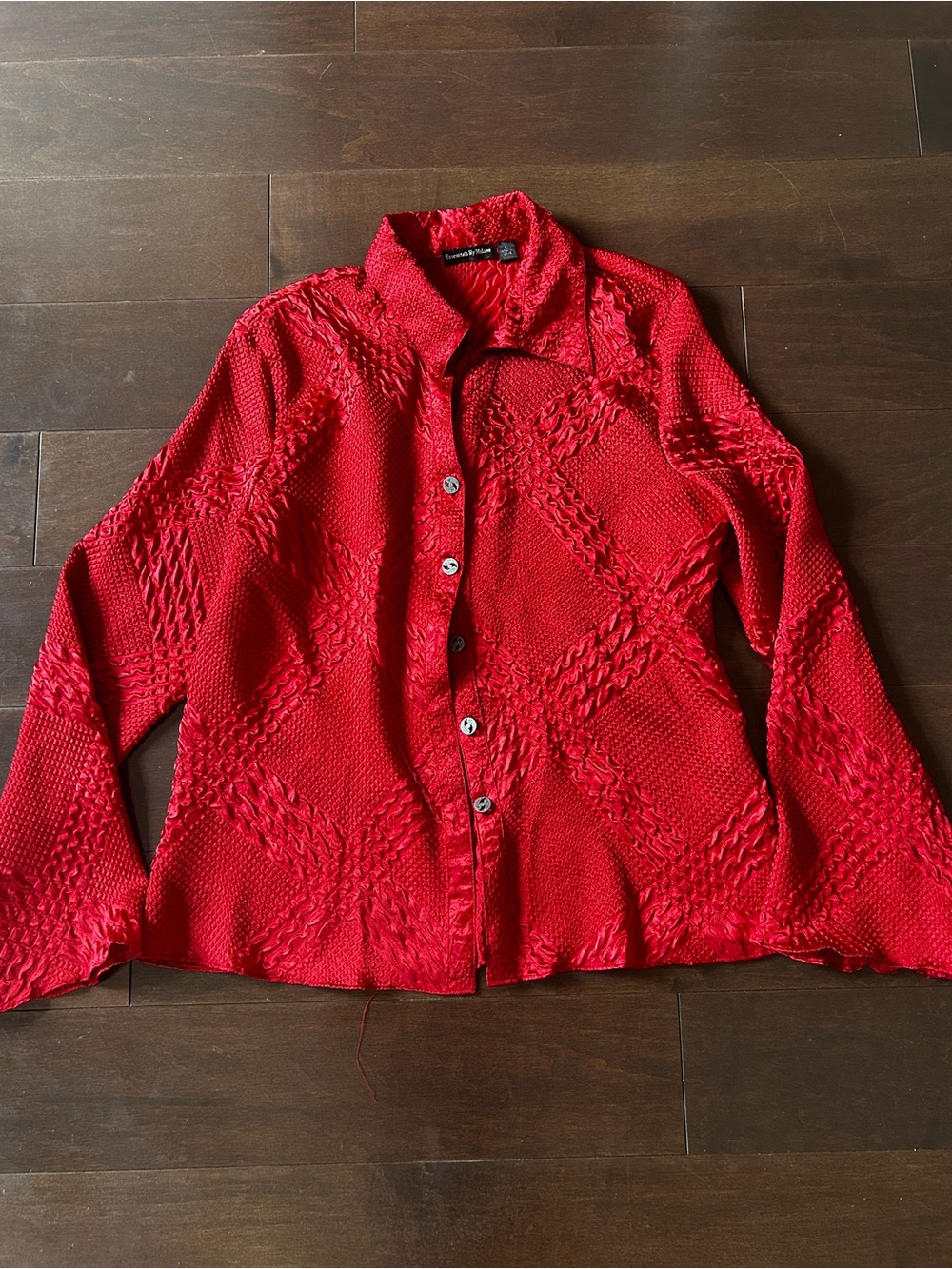 Essentials by Milano Red Textured Button-Down Shirt